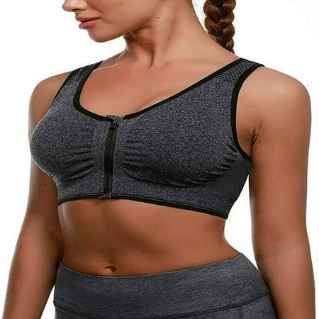 QUTETN Womens Zip Front Sports Bra Wireless Post-Surgery Bra Active Yoga Sports Bras Purple green Grey Blue Stain resistant