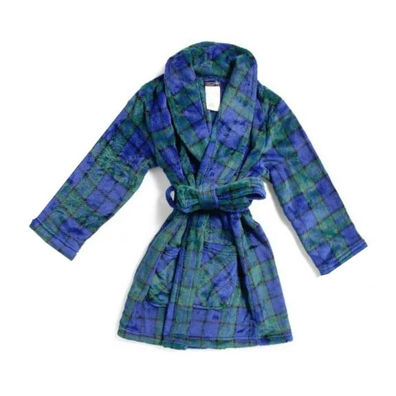 Big Boy's Green and Blue Velvet Fleece Bathrobe, Size Medium 8