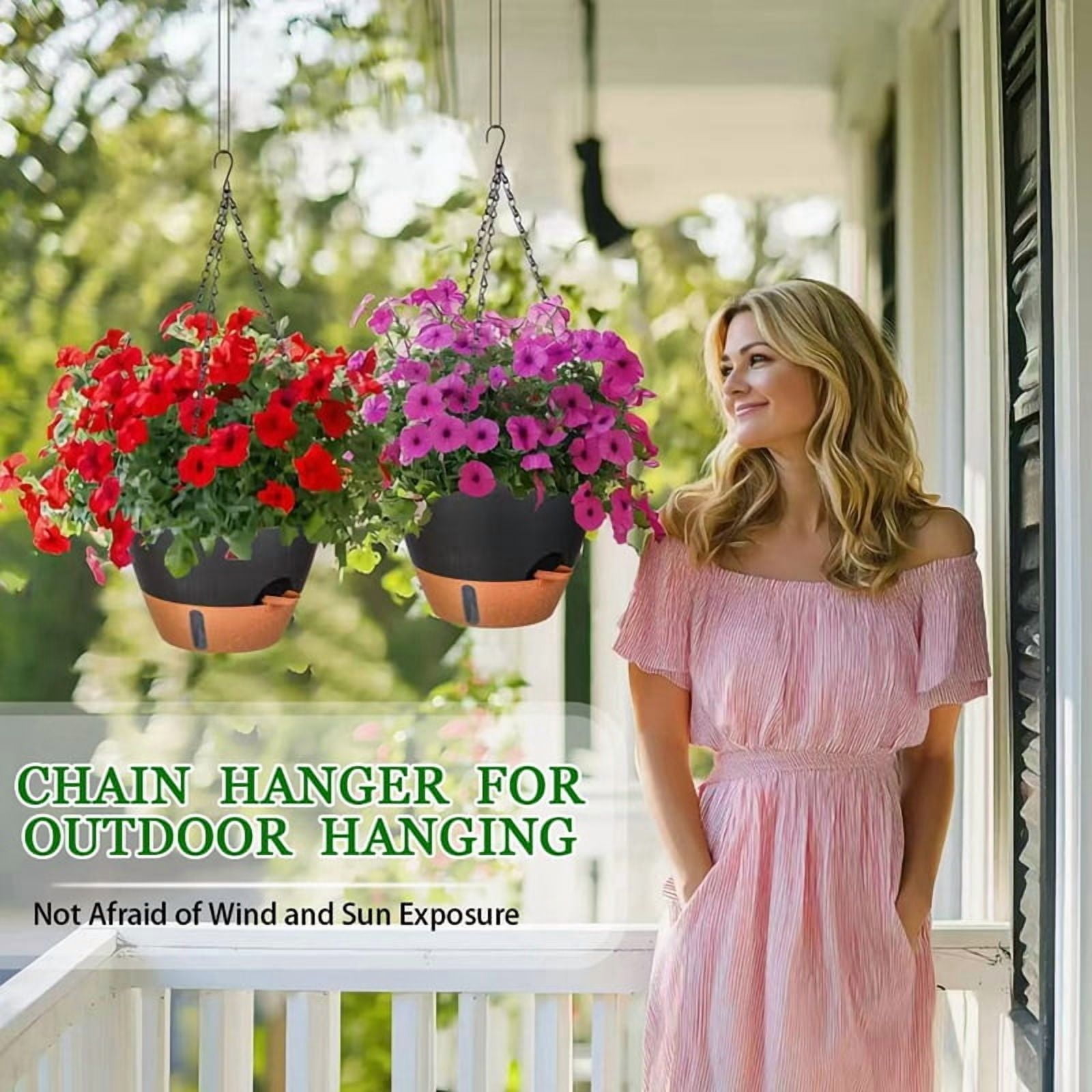 10 Inch Hanging Planter for Indoor Plants, 2 Pack Self Watering Hanging Baskets Flower Pots with Drainage Hole Black