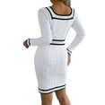 thumbnail image 3 of Deago Women's Ribbed Knit Bodycon Sweater Dress Button Long Sleeve Square Neck Elegant Midi Pullover Dresses (White, L), 3 of 9