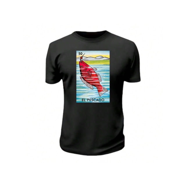Playera De El Pescado De La Loteria Mexicana Color Negro Talla Grande Marca Emil SaEs