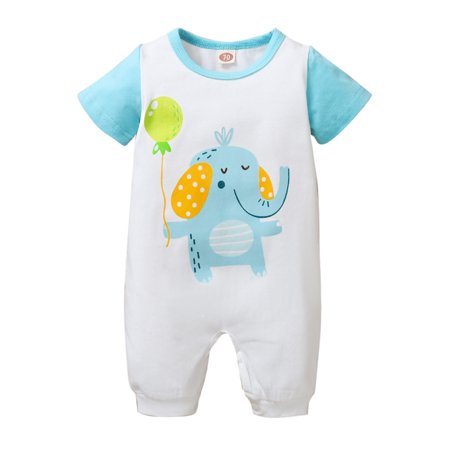 

Child Unisex Onesies Baby Jumpsuit Short Romper Sleeve Elephant Cartoon Romper Jumpsuit Toddler Summer Cool Play Daily Wear