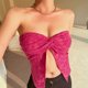 thumbnail image 4 of Top corto con nudo de lazo para mujer, Top corto con lazo torcido en la parte delantera, sin mangas, sin tirantes, ajustado, fruncido, Bandeau Tube Top, 4 of 8