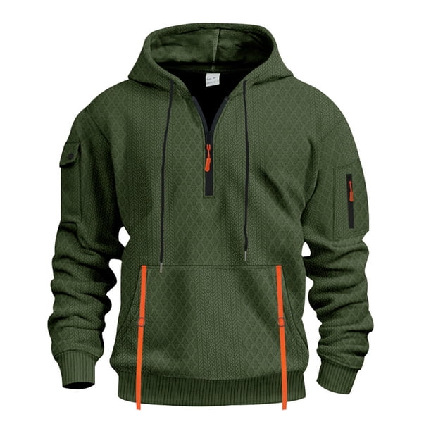 Dolkfu Sudaderas con capucha para hombres de media cremallera, sudaderas largas de deporte de color sólido con diseño de jacquard. S