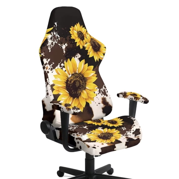 HUIACONG Sunflowers Computer Chair Seat Slipcovers Comfortable Office Chairs Protector Stylish Cow-Print Rotating Backrest and Seat Protectors for Gaming Room Office Home Decor