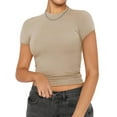 thumbnail image 2 of Elippeo Womens Summer Fitted Crop Tops Solid Color Short Sleeve Blouse Crewneck Streetwear T-shirt, 2 of 7