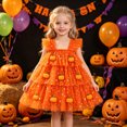 thumbnail image 4 of RFQWOVSR Girls Halloween Flutter Sleeve Tiered Dress Pumpkin Print Party Gown 3-4 Years, 4 of 5