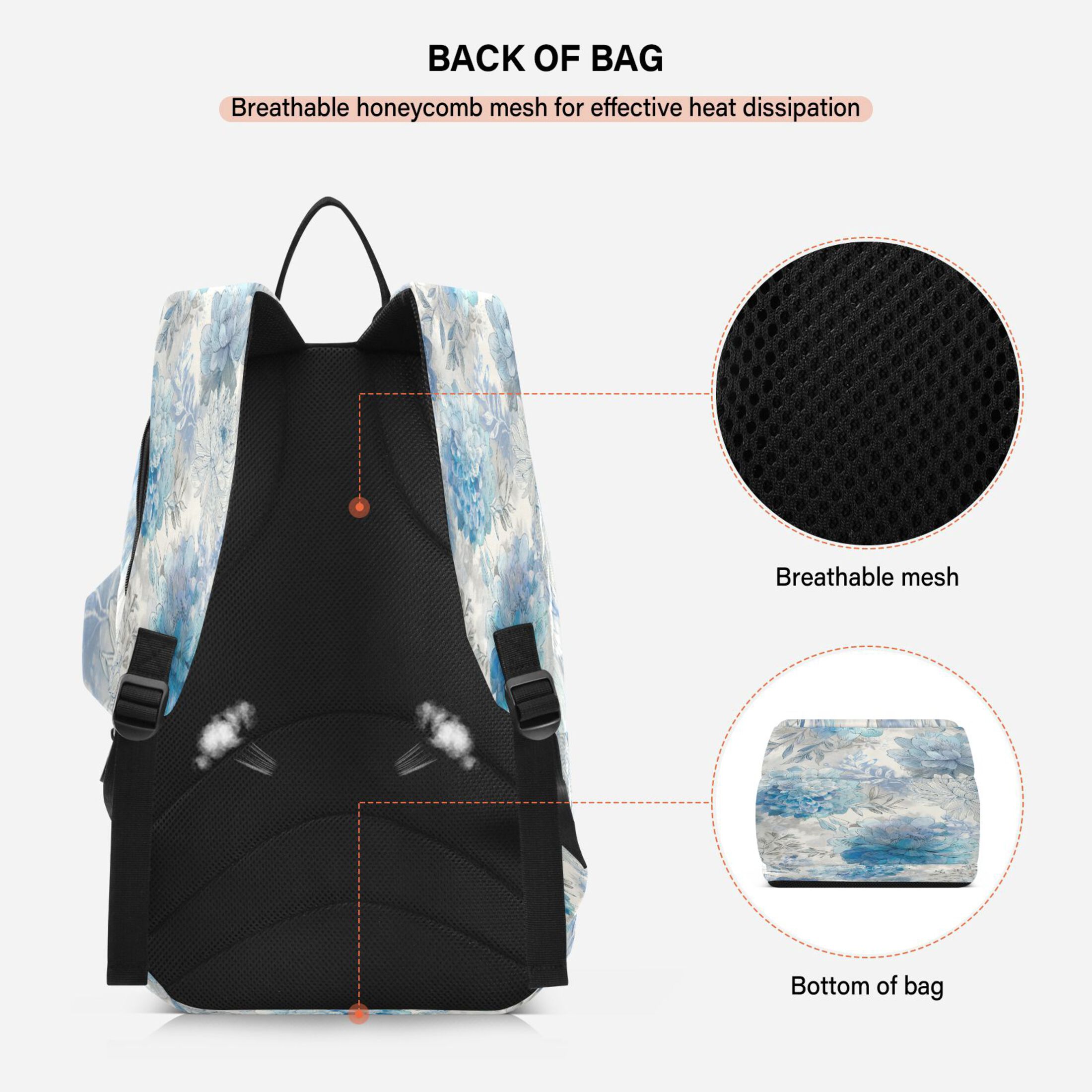 2 Racquet Holder Tennis Backpack Tennis Racket Covers Gym Bags Bright Blue Blooming Peonies