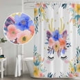 thumbnail image 5 of Pink Blue Floral Shower Curtain, Waterproof Shower Curtains for Bathroom, Farmhouse Antlers Flowers Abstract Art Washable Fabric Bathtub Curtain Set Bath Decor with 12 Hooks Long 72"x84", 5 of 8