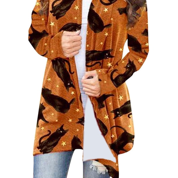 Blusa abierta al frente de Halloween, abrigo abierto al frente de manga larga para mujer, abrigo abierto al frente de Halloween, abrigo abierto al frente de Halloween, diseño exquisito
