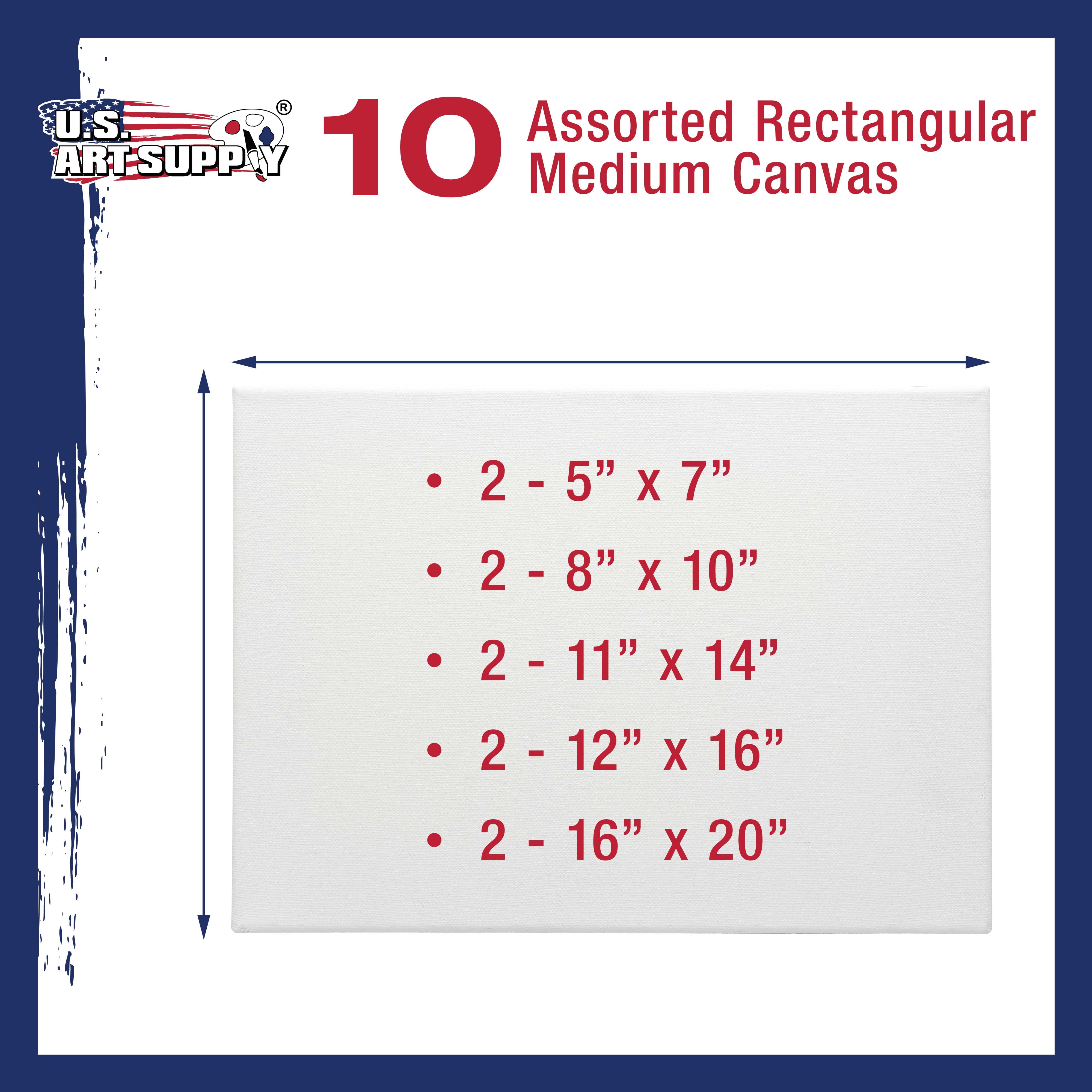 U.S. Art Supply Multi-pack 2-Ea of 5x7, 8x10, 11x14, 12x16, 16x20. Professional MEDIUM 12oz Primed Gesso Stretched Canvas