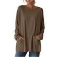 thumbnail image 6 of Womens Long Length Tunic Tops, Long Sleeve Shirts for Women Fall Fashion Solid Color Crewneck T-Shirts with Pockets, 6 of 6