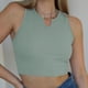 thumbnail image 2 of Mujer Sin Mangas Crop Top Cuello En V Slim Fit Casual Chaleco De Verano Top De Punto Acanalado Para Ocio Turismo Al Aire Libre Verde L, 2 of 5