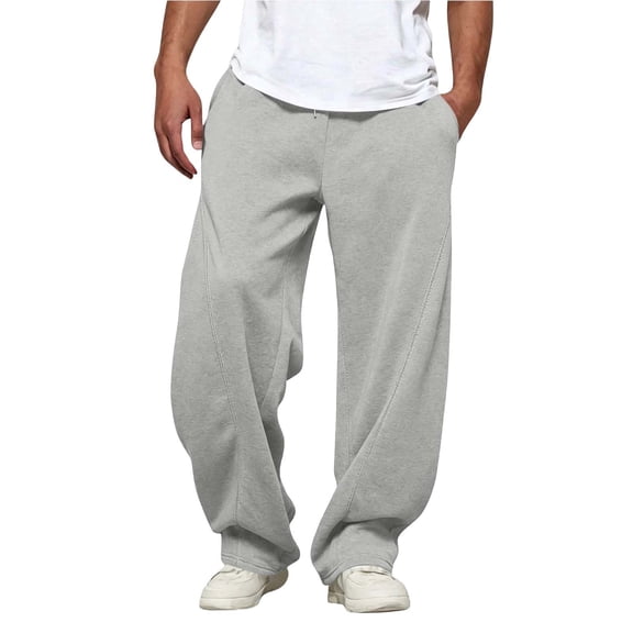 Wlynlyn Mens Baggy Sweatpants Straight Leg Elastic Waist Drawstring Athletic Loose Lounge Sweat Pants with Pockets(X-Large,Gray)