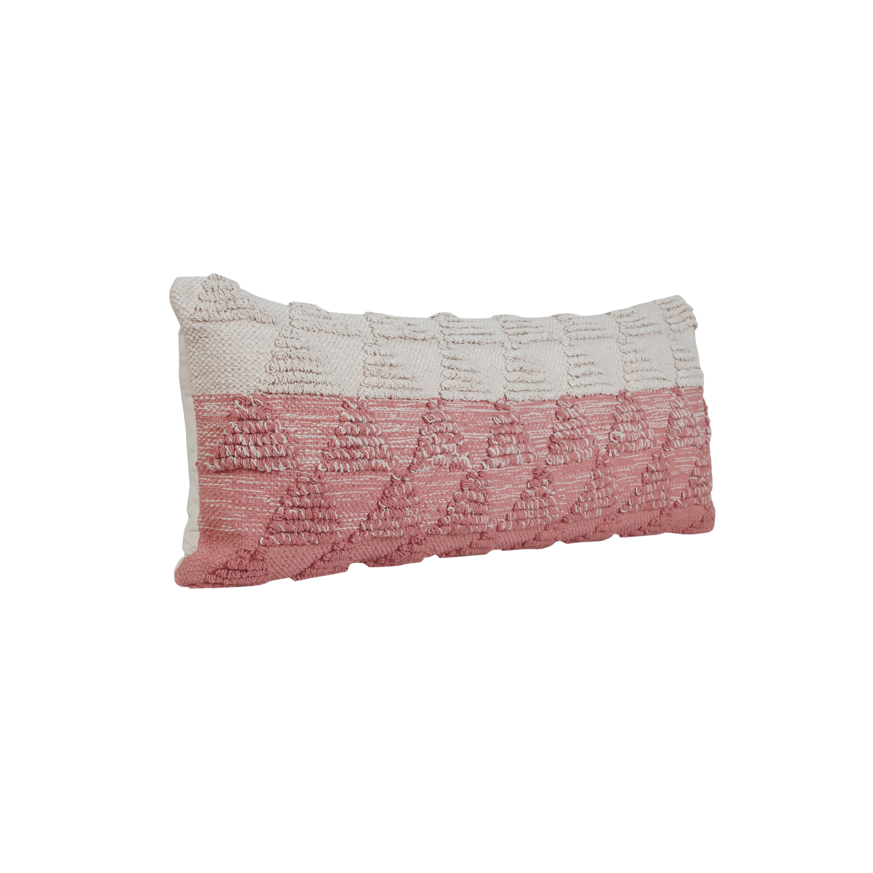 Ox Bay 14" x 36" Hand-Woven Pink/ White Geometric Organic Cotton Pillow Cover