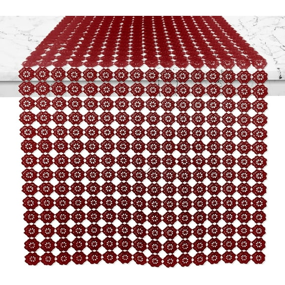 Elegant Comfort Embroidered Eve Table Runner, Decorative Dresser Scarf for Home and Dining Room, Crochet Tabletop Accent for Kitchen, Indoor, and Outdoor Use, 16 X 20 Inches, Burgundy