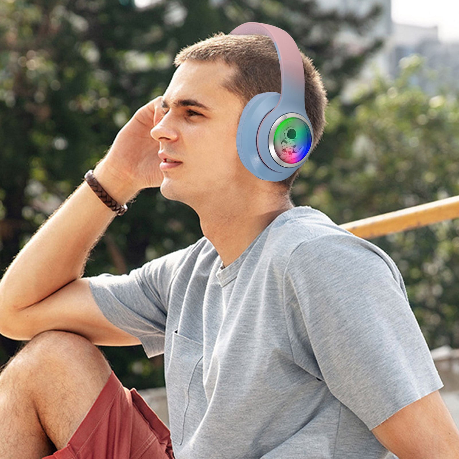 Noise Canceling Wireless Headphones Bluetooth Over The Ear Headset with Microphone and Alexa Built-in - Blue