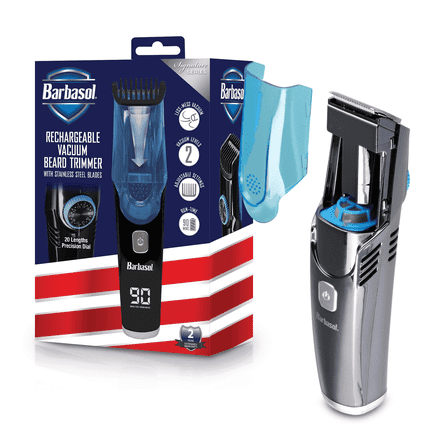 Barbasol Rechargeable Vacuum Beard Trimmer for Men with LCD Display & Adjustable Settings, Black