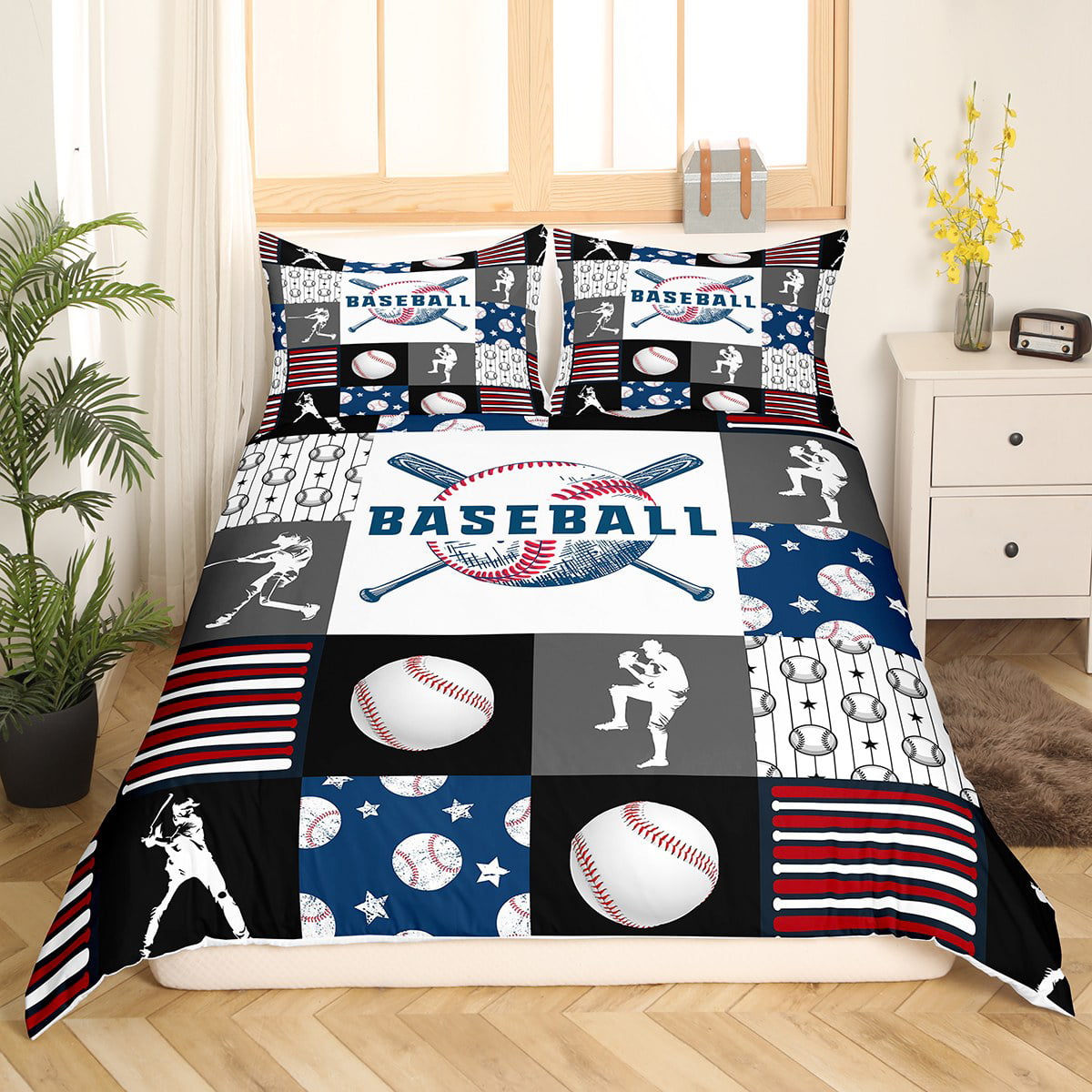 YST Baseball Bed Sheets for Boys,Red White Baseball Sheet Set for  Kids,Grunge Ball Print Bedding Set,Sports Game Fitted Sheet + Top Sheet  Soft + 2