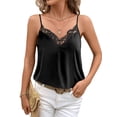 thumbnail image 6 of Ekouaer Women Satin Camisole Lace Silk Satin Pajama Tank Tops V Neck Soft Spaghetti Strap Loose Sleepwear, 6 of 6
