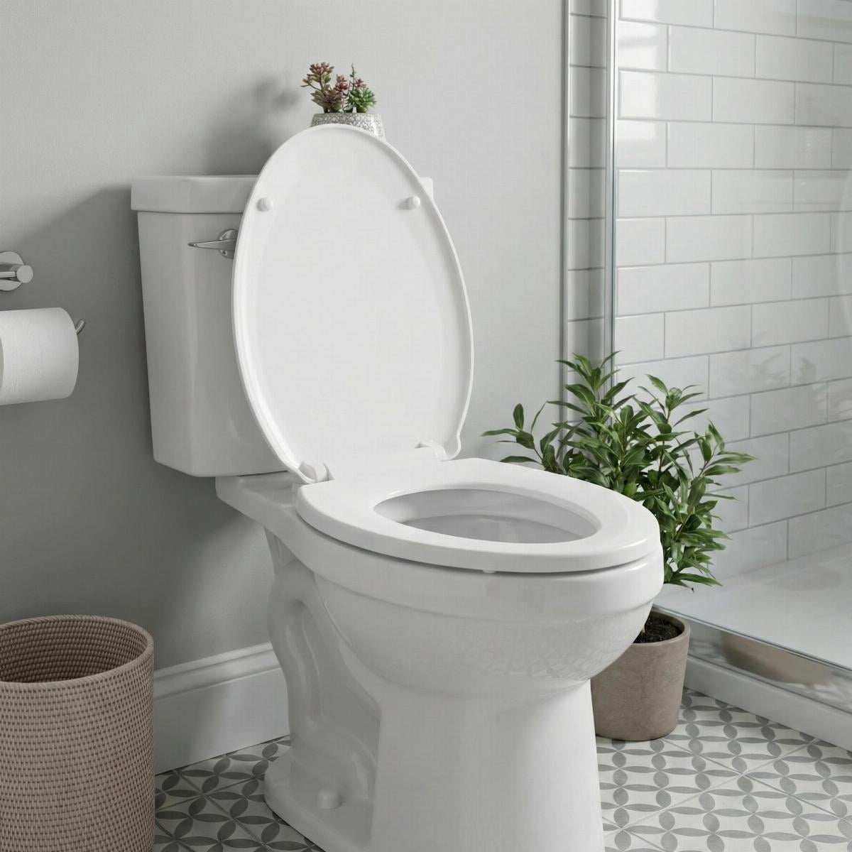 White Slow Close Elongated Toilet Seat Plastic No Slam Oval Toilet Seat w/No Slip White Bumpers 18"x13.5'' Renovator's Supply