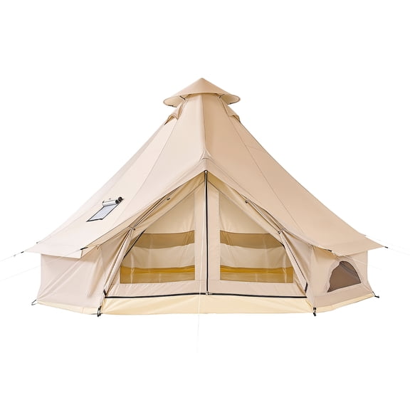KFFKFF Oxford Canvas Bell Tent, 4-Season 13.12 ft Yurt Tent for Camping with Stove Jack, Waterproof and Breathable Design for 4 People, Detachable Zipped Floor for Family Camping, Glamping