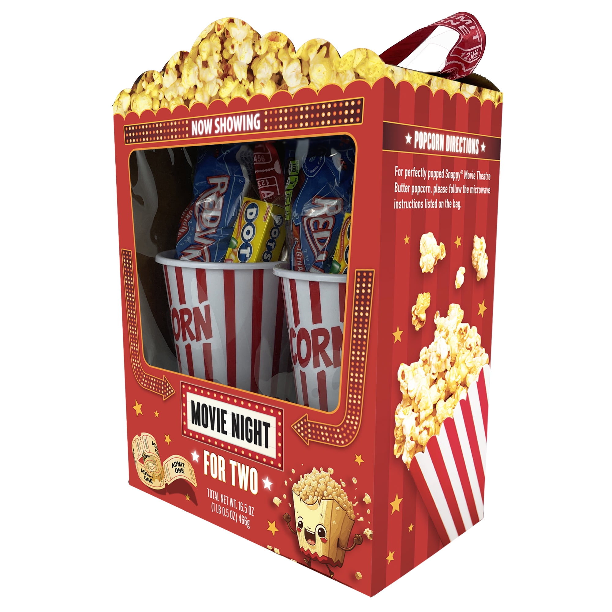 (2 pack) Movie Night for Two Microwave Popcorn and Candy Assortment Gift with Reusable Popcorn Containers