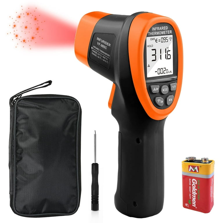 Digital Infrared Thermometer Non-Contact Temperature Gun,16:1IR Laser Grip  Accurate from -50℃~800℃(-58℉~1472℉),Pyrometer with Adjustable Emissivity  for Industry Kiln Forge【Not for Human】 