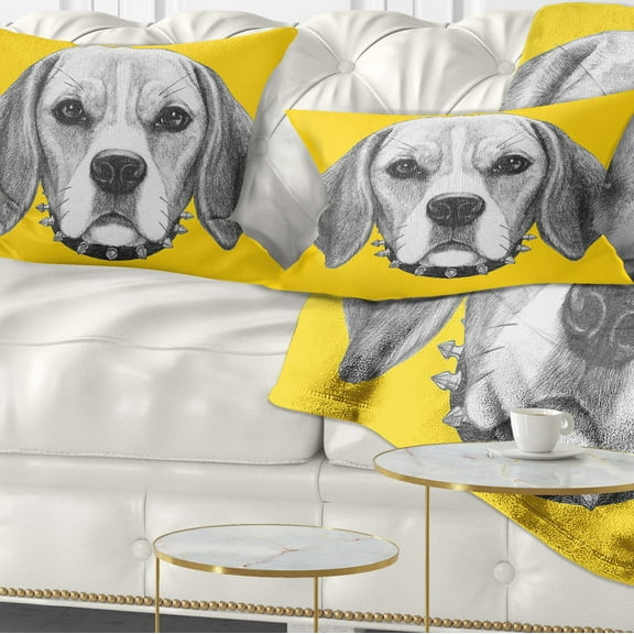 Designart Funny Beagle Dog with Collar - Animal Throw Pillow - 12x20