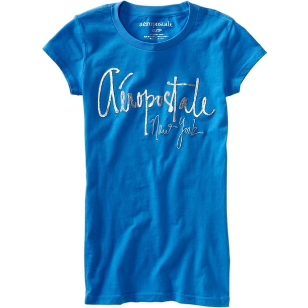 Aeropostale - Camiseta con gráfico Shimmer para mujer, azul, pequeña