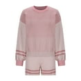 thumbnail image 5 of XFLWAM Women's Striped 2 Piece Outfits Crewneck Knit Pullover Sweater Shorts Set Wide Leg Matching Set Casual Loungewear, 5 of 6