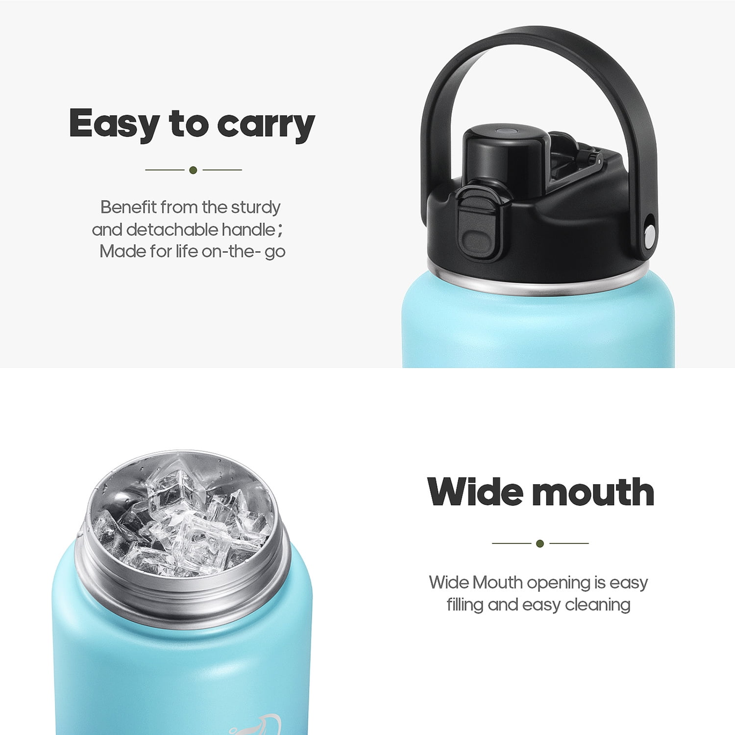 GEDUX 64 oz Insulated Stainless Steel Water Bottle, Half Gallon Water Bottle with 2-in-1 Chug & Straw Lid and Handle, Leak Proof Wide Mouth Vacuum Tumbler for Gym Travel