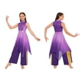 thumbnail image 3 of iiniim Girls Praise Dance Outfit Sequin Worship Asymmetrical Tunic with Wide Leg Pants Liturgical Dress Purple 16, 3 of 7