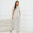 thumbnail image 2 of Defitshape Women's Plus Size Pajama Set Summer Lounge Set 2 Piece Comfy Spring Short Sleeve Shirt Full Length Pants Set Loose Fit Soft Pj Set Fall Sleepwear with Pockets Grey 4X-Large, 2 of 4