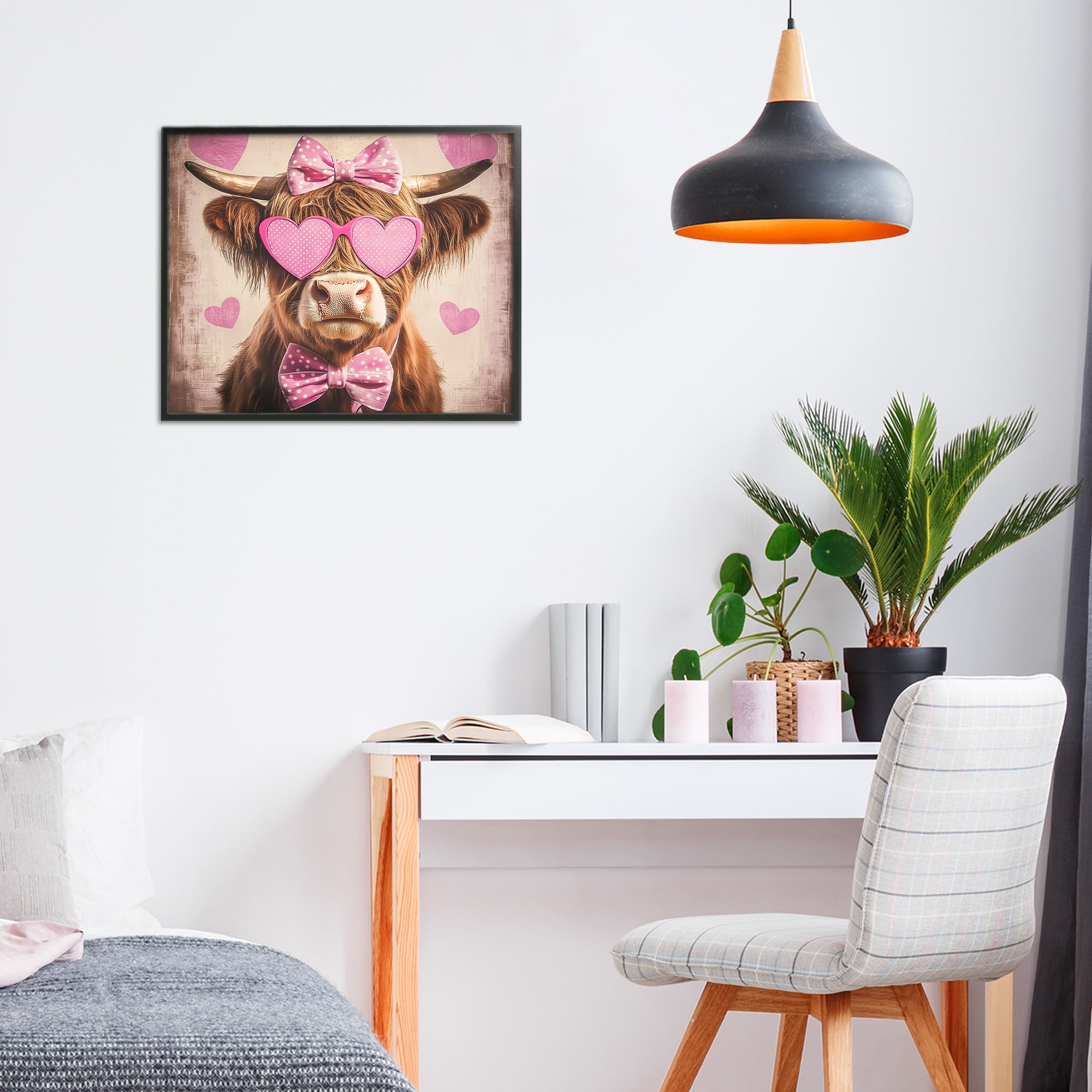 Cute Cattle Pink Hearts Black Framed Giclee Art, design by Shawna Stewart