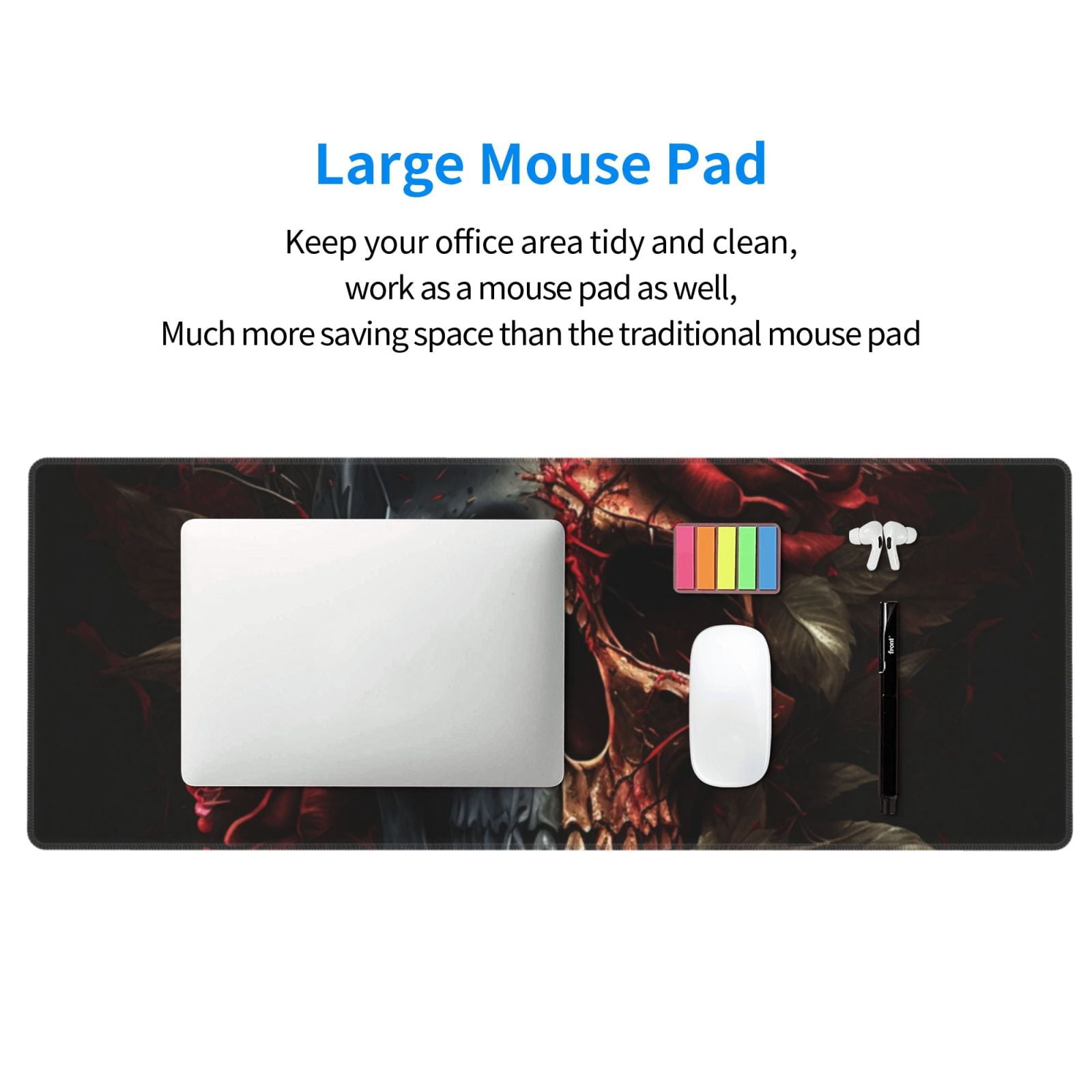 Blood Skull Roses Mouse Pad Extended Large Gaming Mousepad Non-Slip Rubber Big Keyboard Desk Mat 31.5 X 11.8 Inch