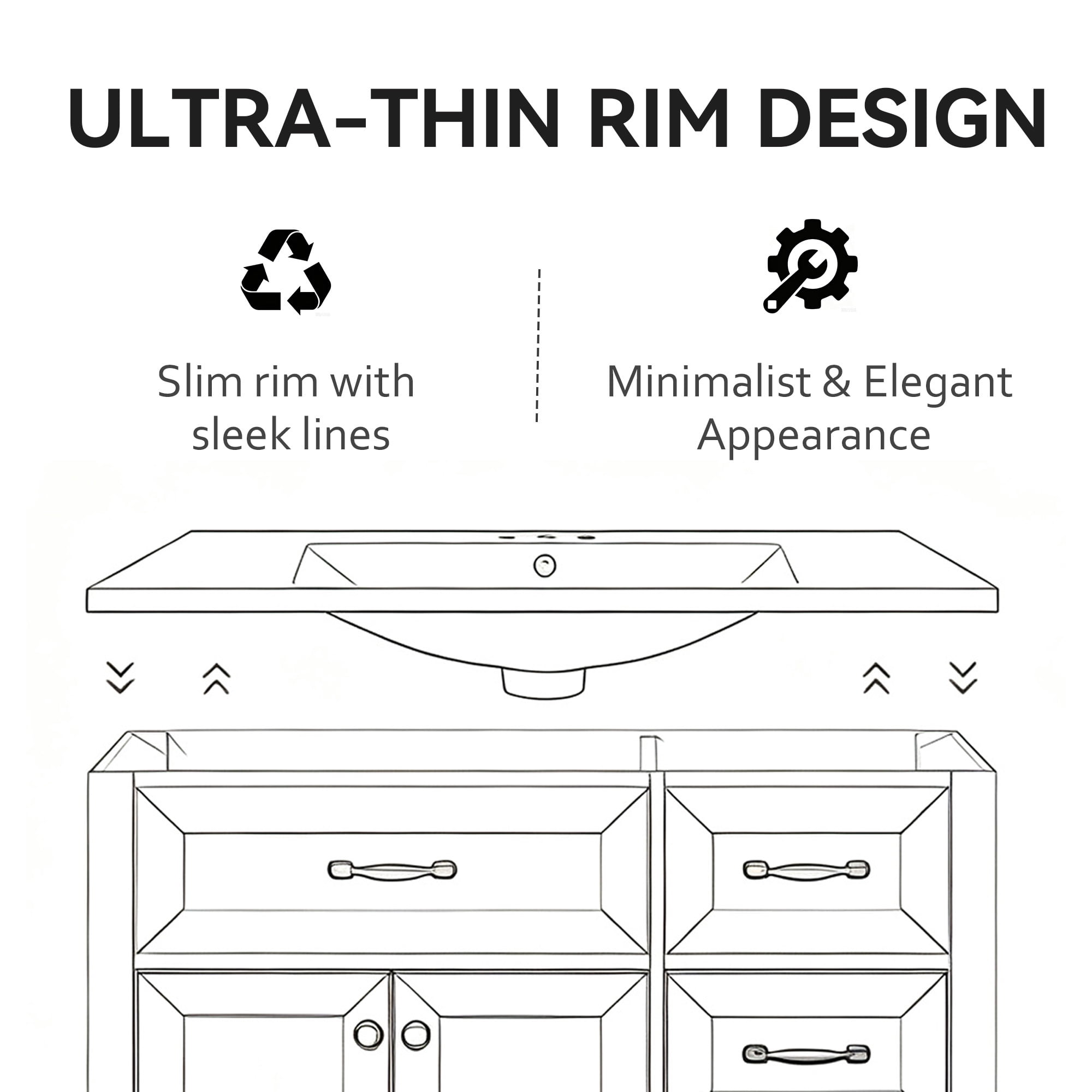 Leumius 30" Ceramic Basin Sink,Ultra-Thin 0.8" Profile,Single Faucet Hole,Wall-Mount or Vanity Ready,White