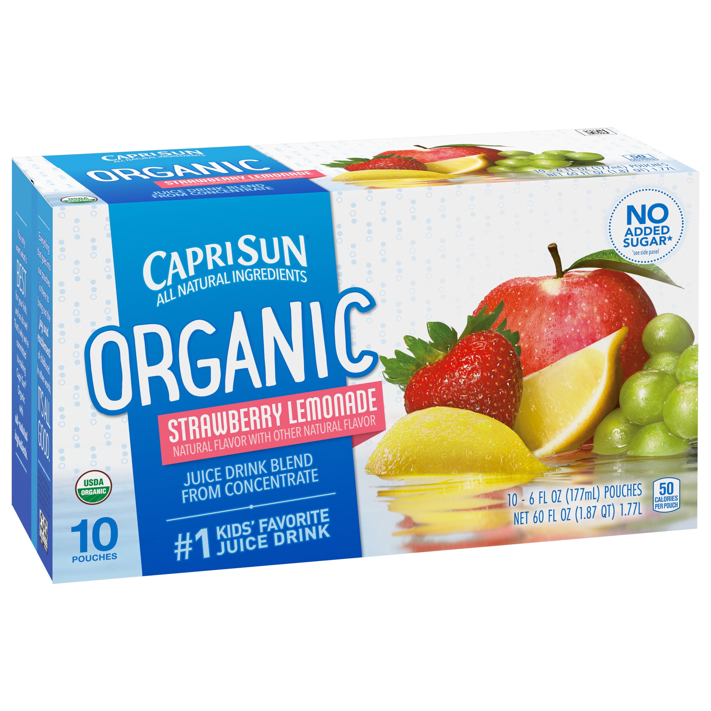 Capri Sun Organic Strawberry Lemonade Naturally Flavored Juice Drink Blend, 10 ct Box, 6 fl oz Pouches