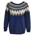 thumbnail image 4 of Stralyhd Fair Isle Sweater Women Lightweight Boho Retro Embroidered Womens Sweaters Casual Long Sleeve Round Neck Pullover Knitwear White Sweater Navy S, 4 of 4