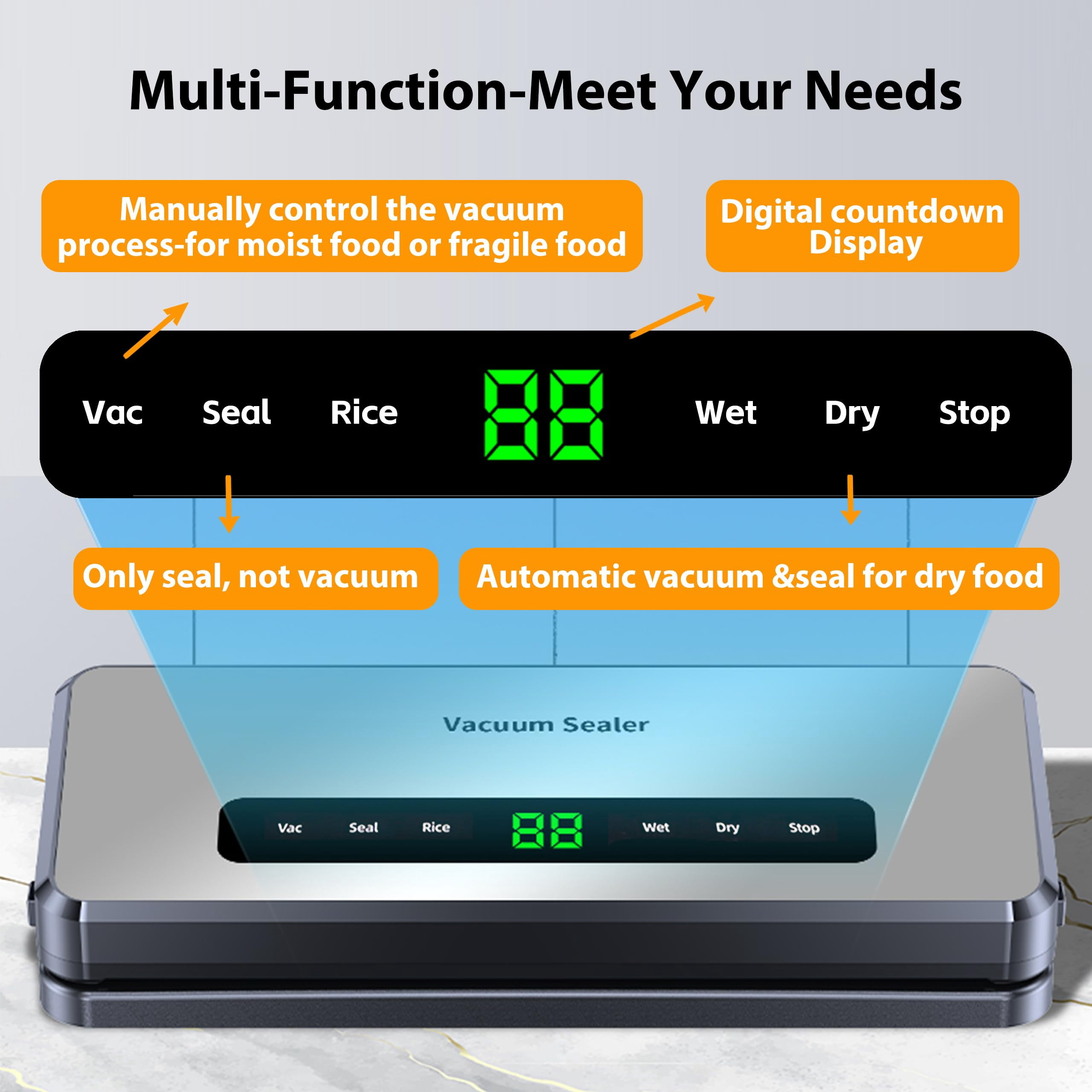 5-in-1 Mini Vacuum Sealer Machine, 90KPa Compact Automatic Food Preservation Storage, Bag Roll Included, Silver