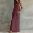 thumbnail image 4 of ClodeEU Women's Linen Blend Spaghetti Strap Sleeveless V Neck Button Down Maxi Dress,Casual Loose Dress with Pockets Wine,Women's Plus L, 4 of 4