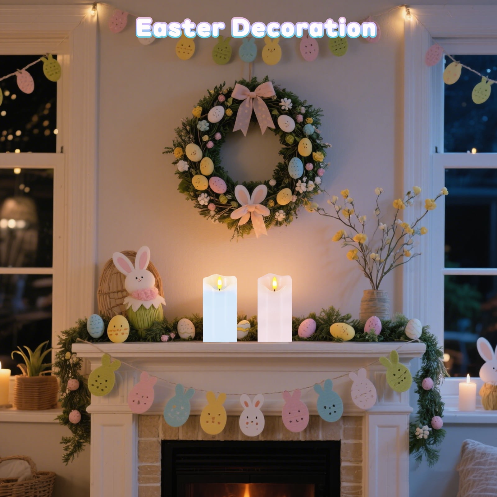 Flameless Candles Light, Set of 2 6"x3" Flickering Pastel Spring LED Candles with Remote & Timer, Dimmable Real Wax Easter Pillar Candles Battery Operated for Home Spring Easter Decor