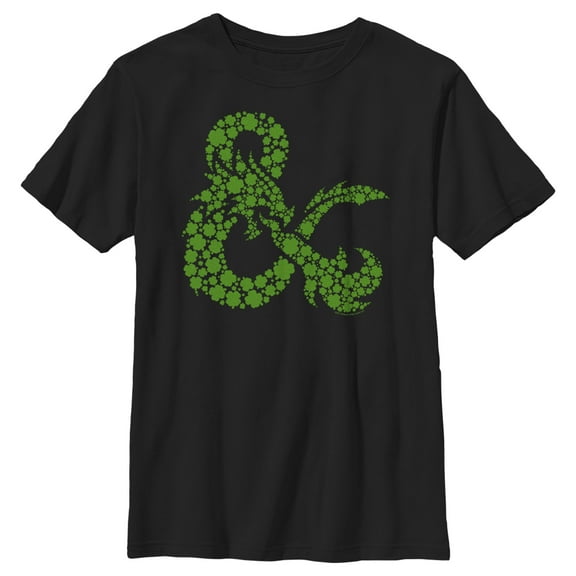Boy's Dungeons & Dragons St. Patrick's Day Four-Leaf Clover Logo Graphic Tee Black Large