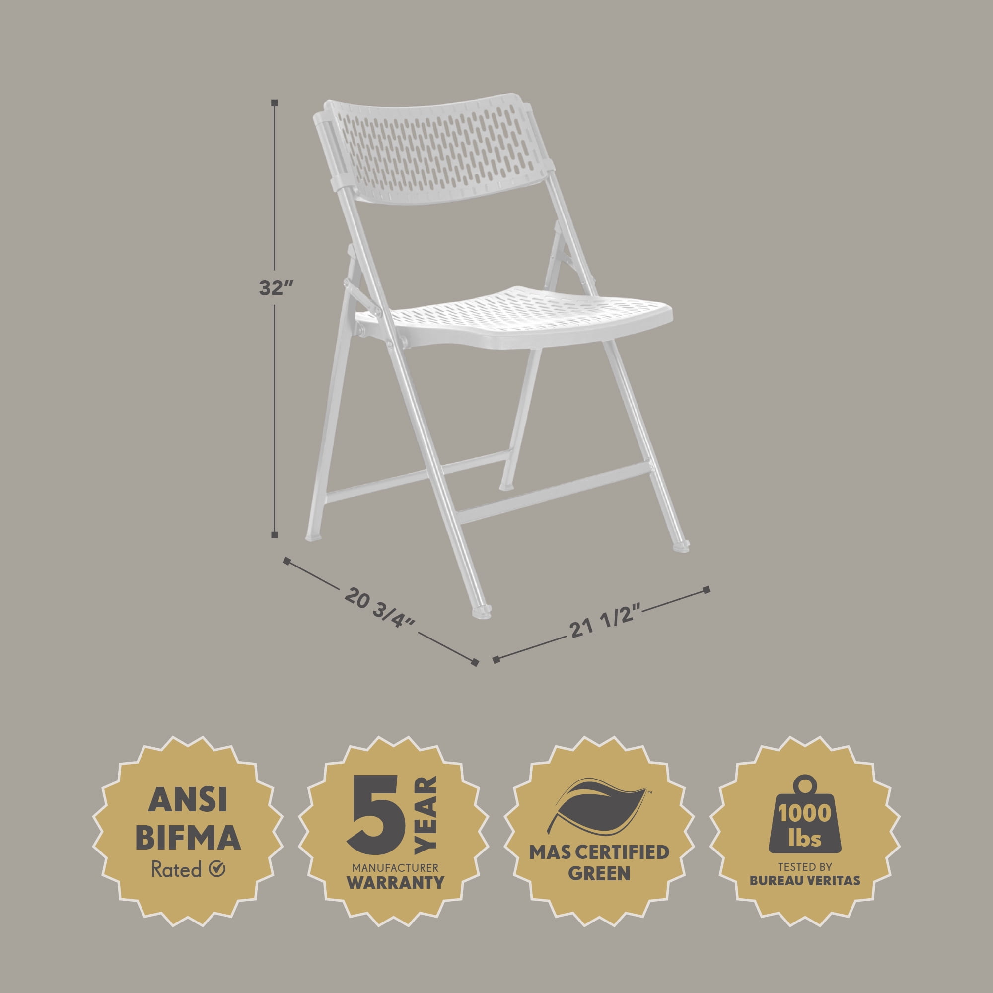Hampden Furnishings Ava Collection Comfort Folding Chair, White, Pack of 4