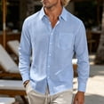 thumbnail image 2 of cllios Men's Linen Shirts Casual Button Down Long Sleeve Shirt Solid Color Spread Collar Summer Beach Shirts with Pocket, 2 of 8