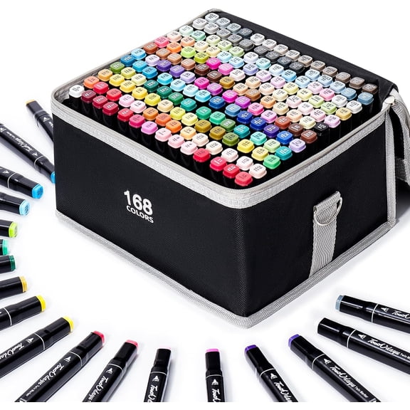 168 Colors Alcohol Markers - Dual Tip Permanent Art Markers Set for Coloring Drawing Painting, Fine and Chisel Tip Alcohol Based Pens with Carrying Case for Adult Artists