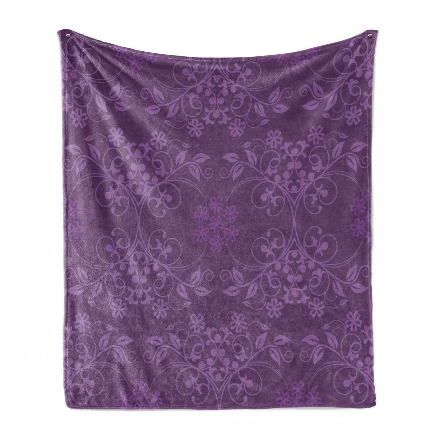 Ambesonne Eggplant Soft Flannel Fleece Throw Blanket Violet Gorgeous Well-Formed Flowers on Purple Background Damask Floral Arrangement Ornament 70 x 90 Cozy Plush for Indoor and Outdoor Use