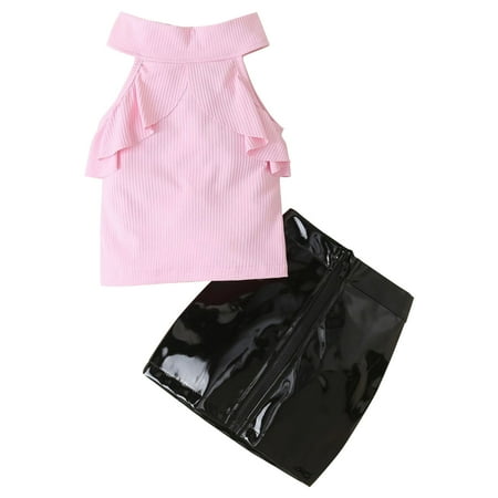 

Toddler Outfits Sets Summer Baby Girls Spring Summer Solid Cotton Ribbed Sleeveless Tops Skirts Kids Clothes Suit