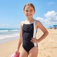 thumbnail image 4 of Girls One-Piece Block Color Bathing Suit Crisscross Back Swimwear Sleeveless Swimsuit Size 13-14 Years, 4 of 9