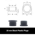 thumbnail image 2 of 25mm Black Plastic Plugs, Black Round Tube Covers, Inner End Caps For Chairs Desks Tables Foot Furniture Pipe, 20 Pcs, 2 of 5